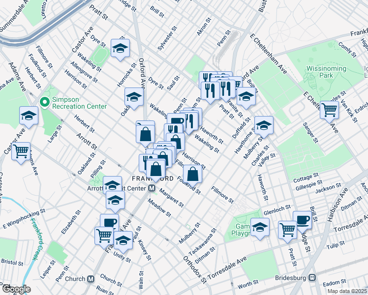 map of restaurants, bars, coffee shops, grocery stores, and more near 4918 Frankford Avenue in Philadelphia