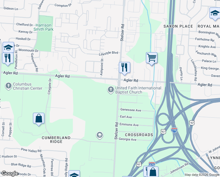 map of restaurants, bars, coffee shops, grocery stores, and more near 3659 Agler Road in Columbus
