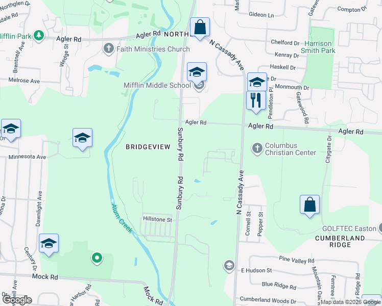 map of restaurants, bars, coffee shops, grocery stores, and more near 2422 Sunbury Road in Columbus