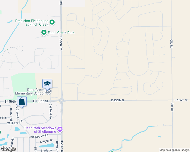 map of restaurants, bars, coffee shops, grocery stores, and more near 13116 East 156th Street in Noblesville