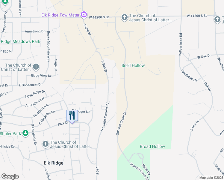 map of restaurants, bars, coffee shops, grocery stores, and more near 630 North Loafer Canyon Road in Elk Ridge