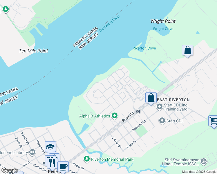map of restaurants, bars, coffee shops, grocery stores, and more near 115 Fela Drive in Cinnaminson