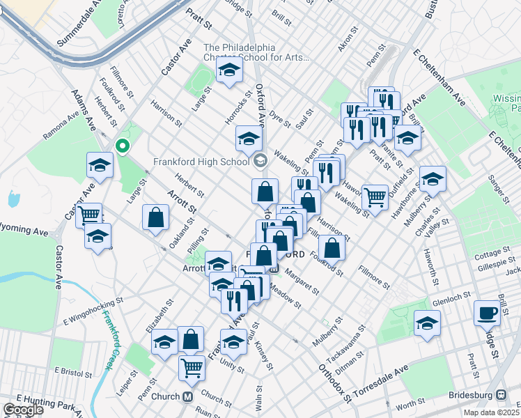 map of restaurants, bars, coffee shops, grocery stores, and more near 4809 Leiper Street in Philadelphia