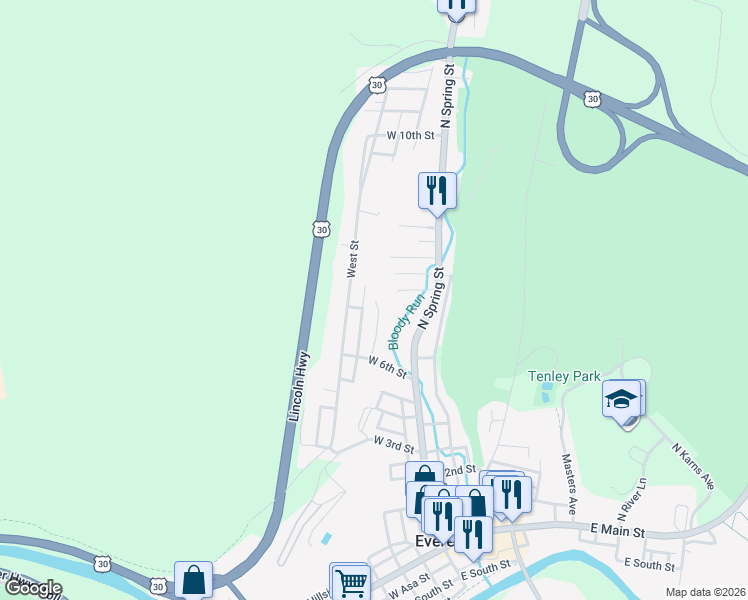 map of restaurants, bars, coffee shops, grocery stores, and more near 729 South Huntingdon Street in Everett