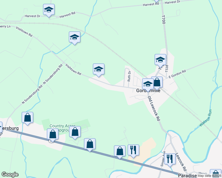 map of restaurants, bars, coffee shops, grocery stores, and more near 3154 Irishtown Road in Gordonville