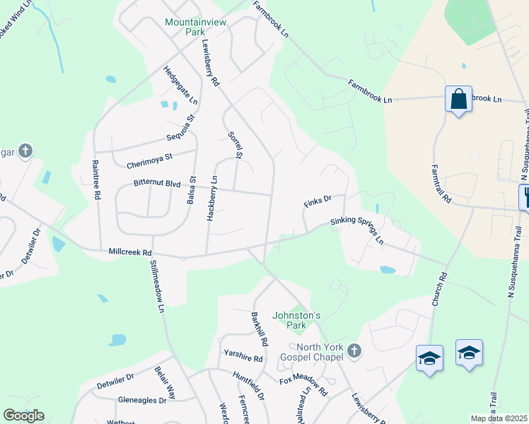 map of restaurants, bars, coffee shops, grocery stores, and more near 3165 Lewisberry Road in York