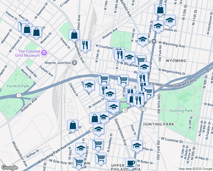 map of restaurants, bars, coffee shops, grocery stores, and more near 1747 Saint Paul Street in Philadelphia