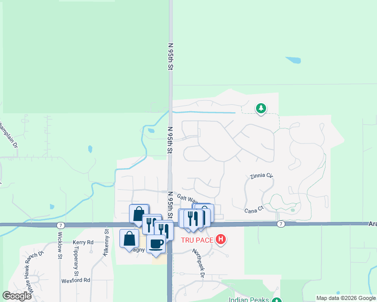 map of restaurants, bars, coffee shops, grocery stores, and more near 2539 Columbine Circle in Lafayette