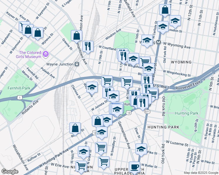 map of restaurants, bars, coffee shops, grocery stores, and more near 1747 Saint Paul Street in Philadelphia