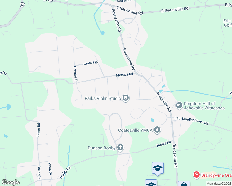 map of restaurants, bars, coffee shops, grocery stores, and more near 35 Greenhill Road in Coatesville