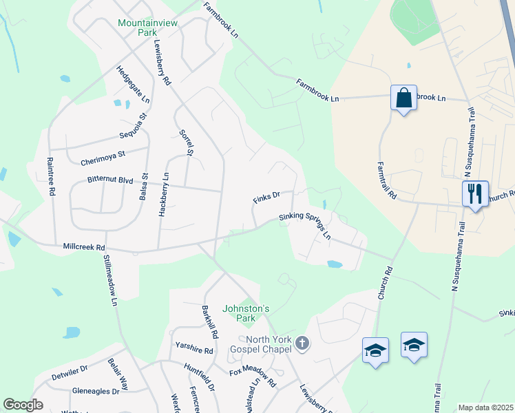 map of restaurants, bars, coffee shops, grocery stores, and more near 785 Finks Drive in York