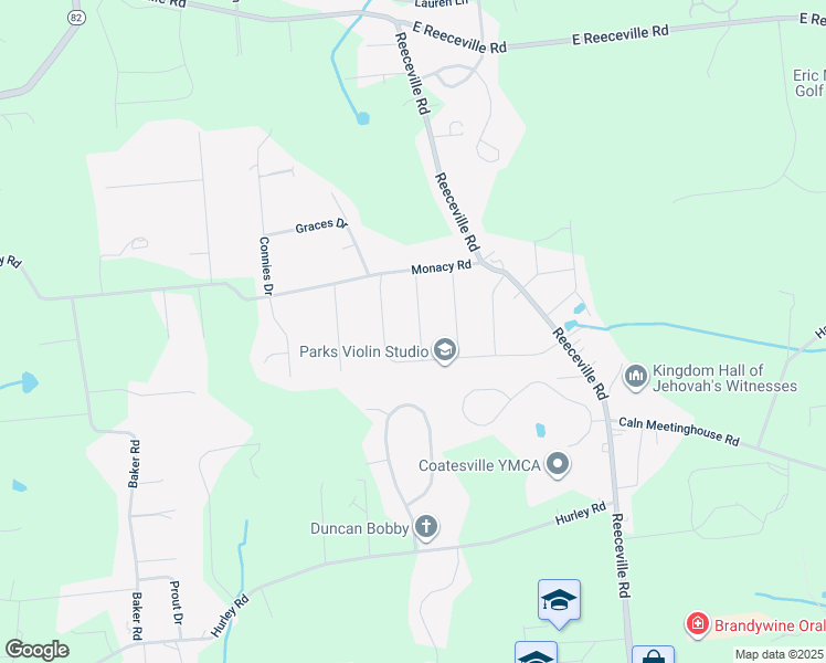 map of restaurants, bars, coffee shops, grocery stores, and more near 35 Greenhill Road in Coatesville