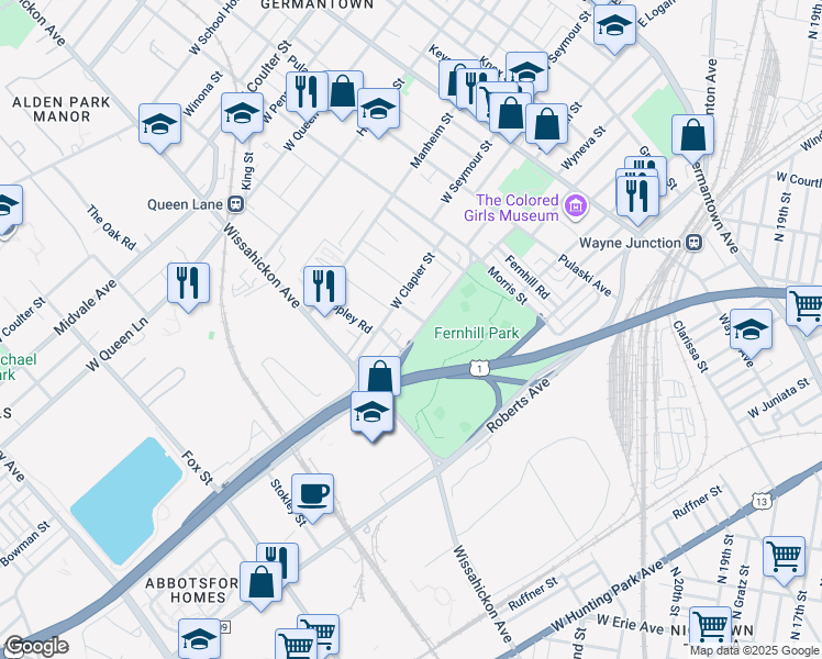map of restaurants, bars, coffee shops, grocery stores, and more near 515 West Abbottsford Avenue in Philadelphia