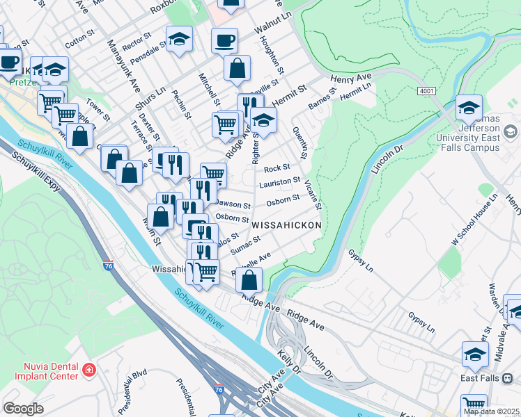 map of restaurants, bars, coffee shops, grocery stores, and more near 217 Osborn Street in Philadelphia