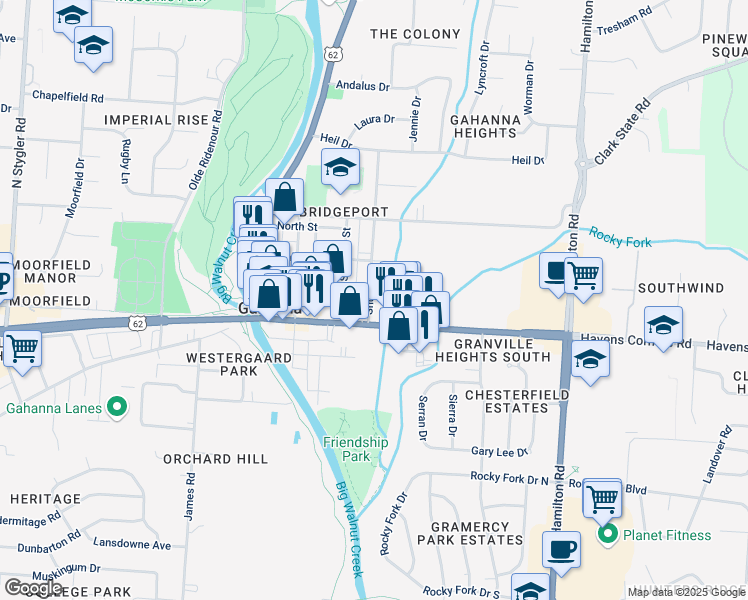 map of restaurants, bars, coffee shops, grocery stores, and more near 99 Shull Avenue in Columbus