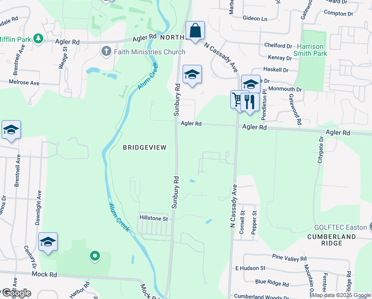 map of restaurants, bars, coffee shops, grocery stores, and more near 2422 Sunbury Road in Columbus