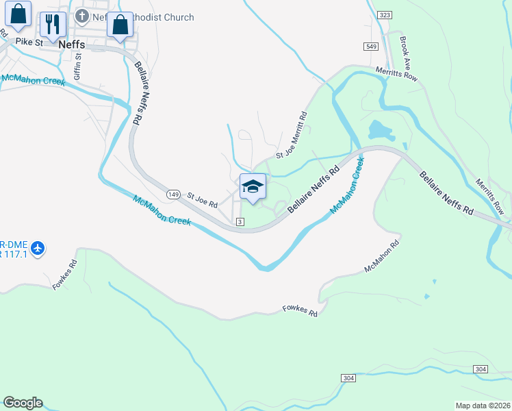map of restaurants, bars, coffee shops, grocery stores, and more near 54528 Main Street in Bellaire