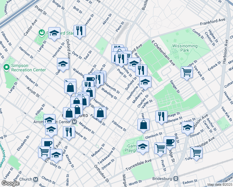 map of restaurants, bars, coffee shops, grocery stores, and more near 1662 Haworth Street in Philadelphia