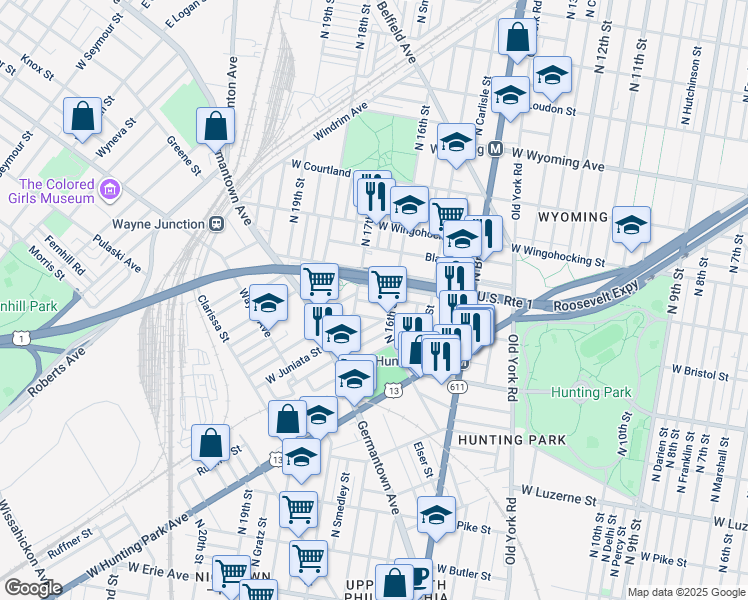 map of restaurants, bars, coffee shops, grocery stores, and more near 1617 Saint Pauls Street in Philadelphia