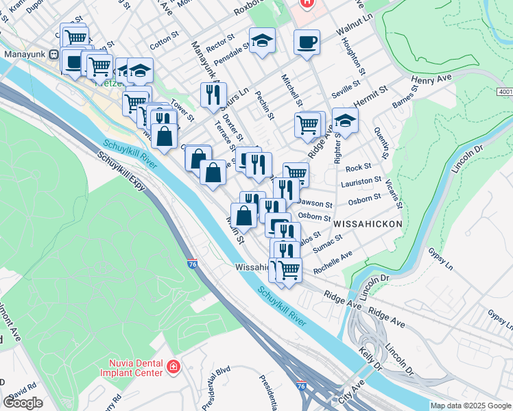 map of restaurants, bars, coffee shops, grocery stores, and more near 3727 Sharp Street in Philadelphia