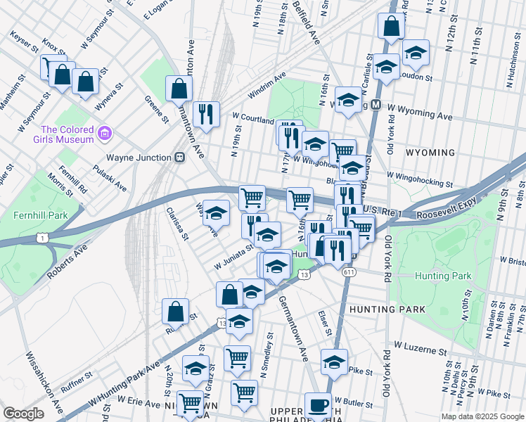 map of restaurants, bars, coffee shops, grocery stores, and more near 1735 Saint Pauls Street in Philadelphia
