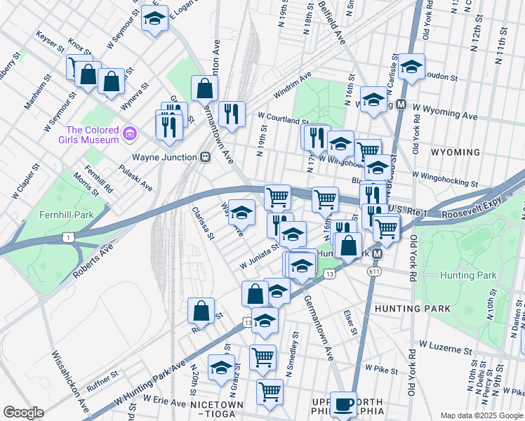 map of restaurants, bars, coffee shops, grocery stores, and more near 4331 Germantown Avenue in Philadelphia