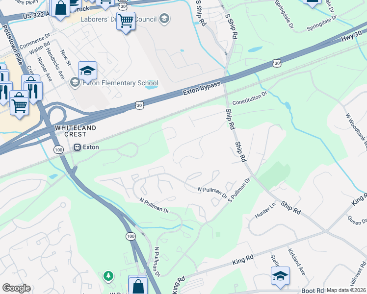 map of restaurants, bars, coffee shops, grocery stores, and more near 466 Lynetree Drive in West Chester