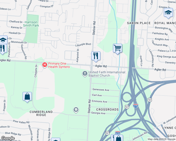 map of restaurants, bars, coffee shops, grocery stores, and more near 3659 Agler Road in Columbus