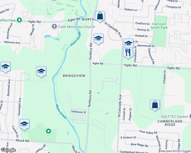 map of restaurants, bars, coffee shops, grocery stores, and more near 2422 Sunbury Road in Columbus