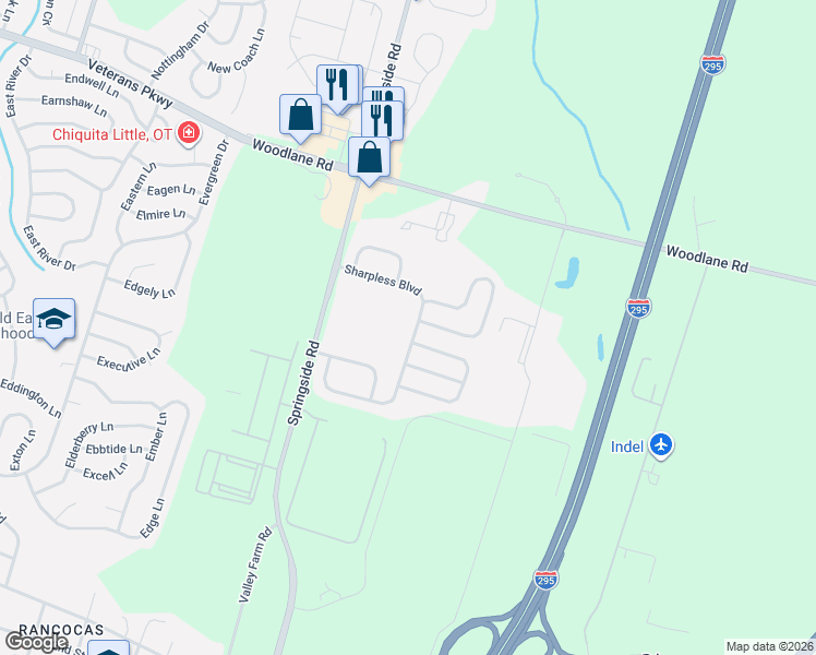 map of restaurants, bars, coffee shops, grocery stores, and more near 66 Sharpless Boulevard in Westampton