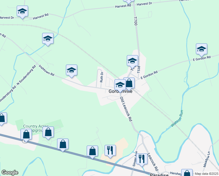 map of restaurants, bars, coffee shops, grocery stores, and more near 3 Janis Road in Gordonville