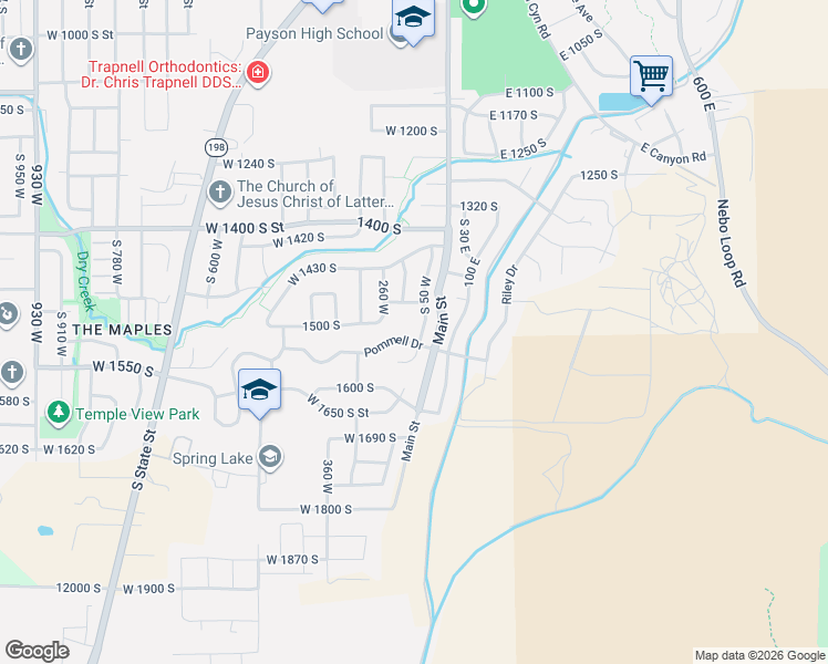 map of restaurants, bars, coffee shops, grocery stores, and more near 1546 South 50 West in Payson