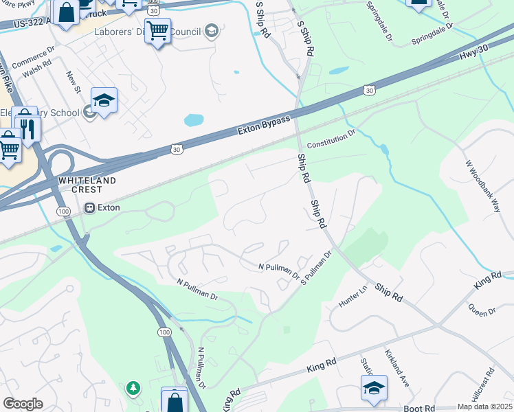 map of restaurants, bars, coffee shops, grocery stores, and more near 466 Lynetree Drive in West Chester