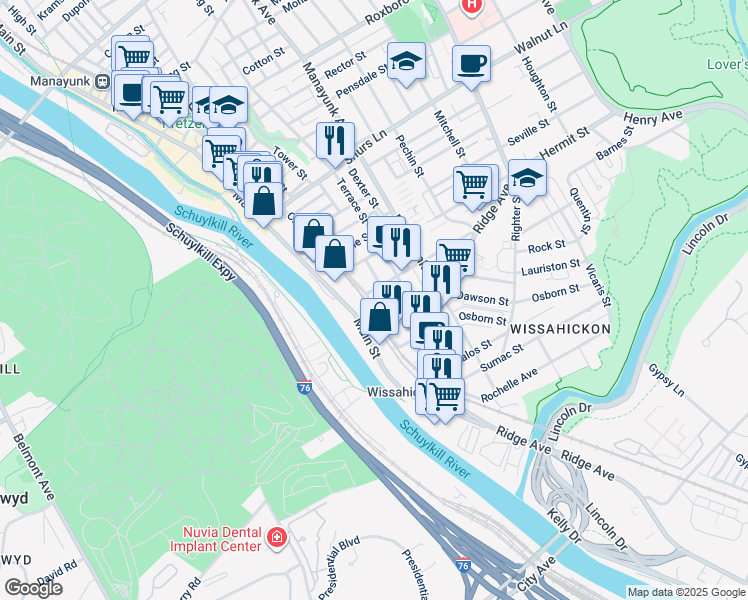map of restaurants, bars, coffee shops, grocery stores, and more near 3793 Cresson Street in Philadelphia