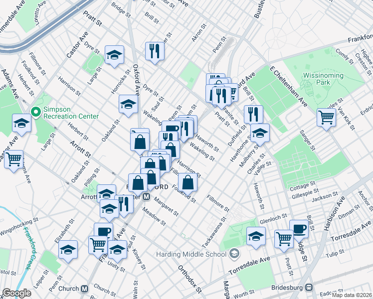 map of restaurants, bars, coffee shops, grocery stores, and more near in Philadelphia