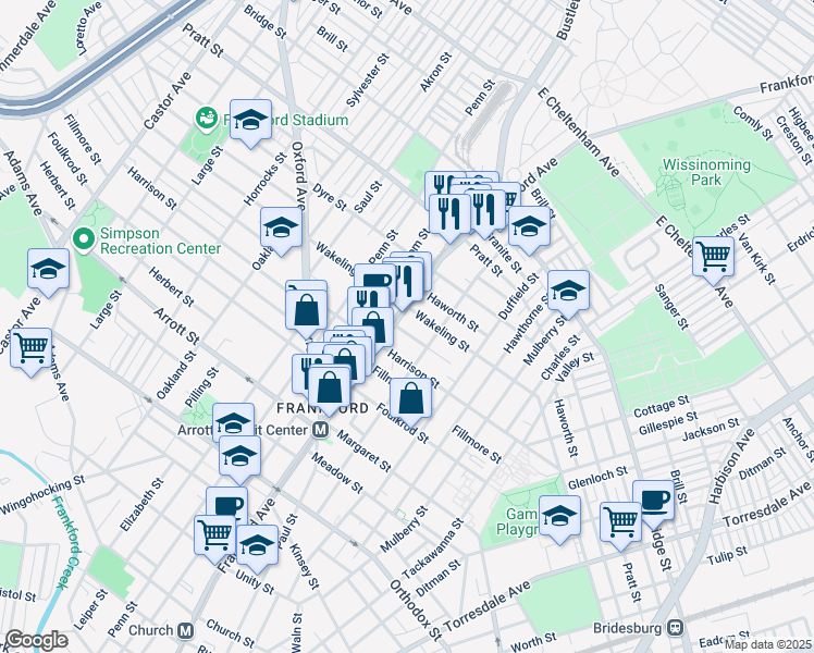 map of restaurants, bars, coffee shops, grocery stores, and more near 4918 Frankford Avenue in Philadelphia