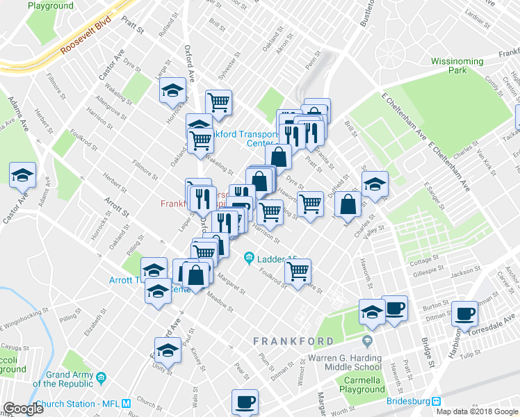 map of restaurants, bars, coffee shops, grocery stores, and more near in Philadelphia