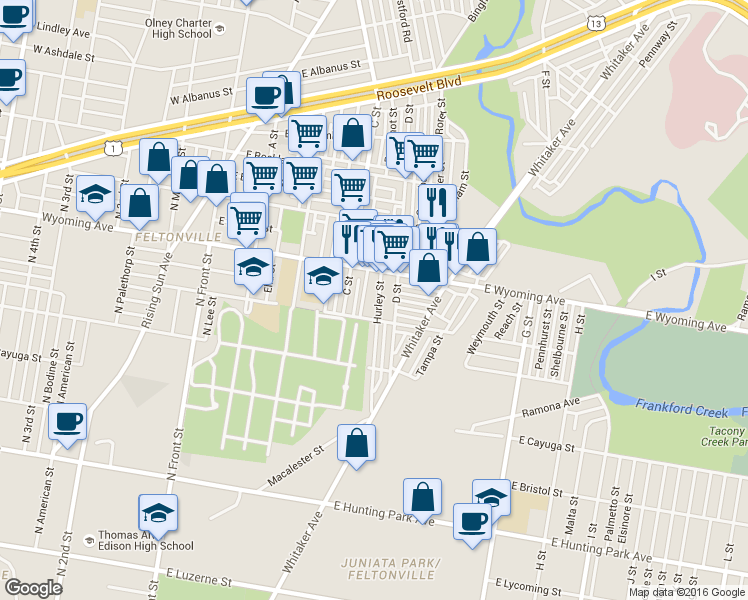 map of restaurants, bars, coffee shops, grocery stores, and more near 4641 Hurley Street in Philadelphia