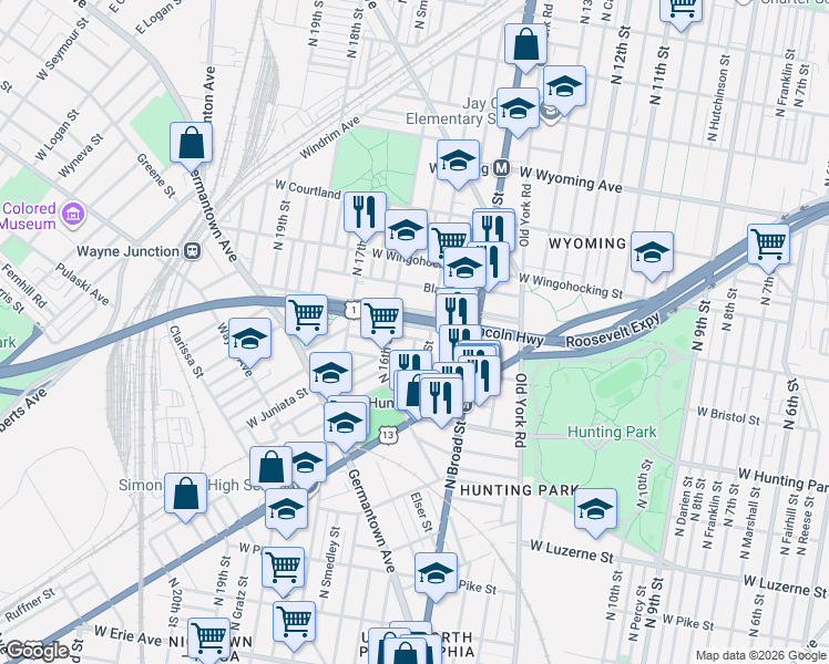 map of restaurants, bars, coffee shops, grocery stores, and more near 1528 Saint Luke Street in Philadelphia