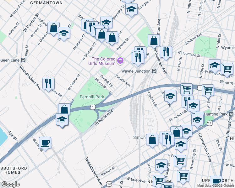 map of restaurants, bars, coffee shops, grocery stores, and more near in Philadelphia