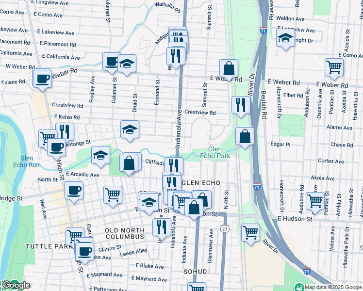 map of restaurants, bars, coffee shops, grocery stores, and more near 2763 Kensington Place West in Columbus
