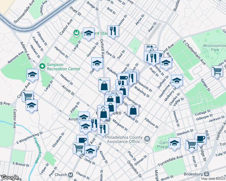 map of restaurants, bars, coffee shops, grocery stores, and more near 4904 Griscom Street in Philadelphia