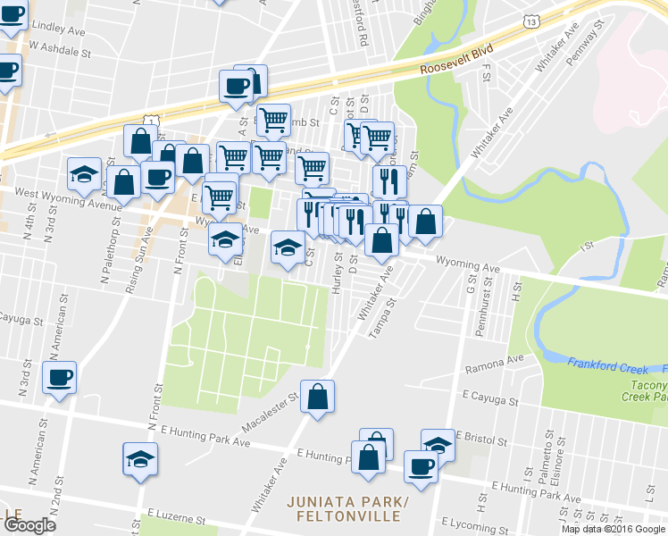 map of restaurants, bars, coffee shops, grocery stores, and more near 4626 Hurley Street in Philadelphia