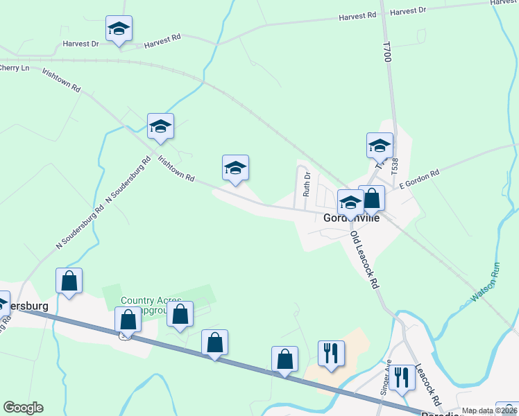 map of restaurants, bars, coffee shops, grocery stores, and more near 3154 Irishtown Road in Gordonville