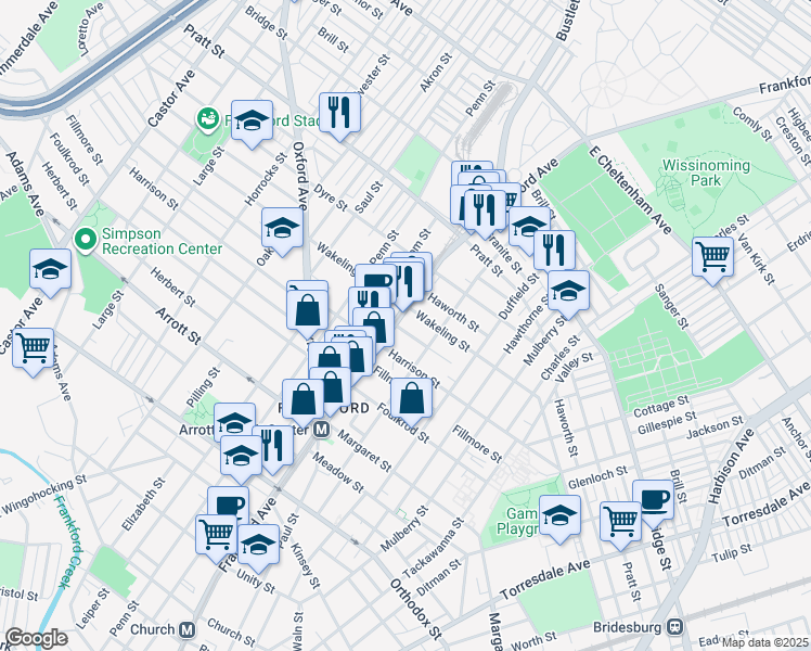 map of restaurants, bars, coffee shops, grocery stores, and more near 4918 Frankford Avenue in Philadelphia