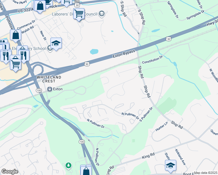 map of restaurants, bars, coffee shops, grocery stores, and more near 451 Lynetree Drive in West Chester