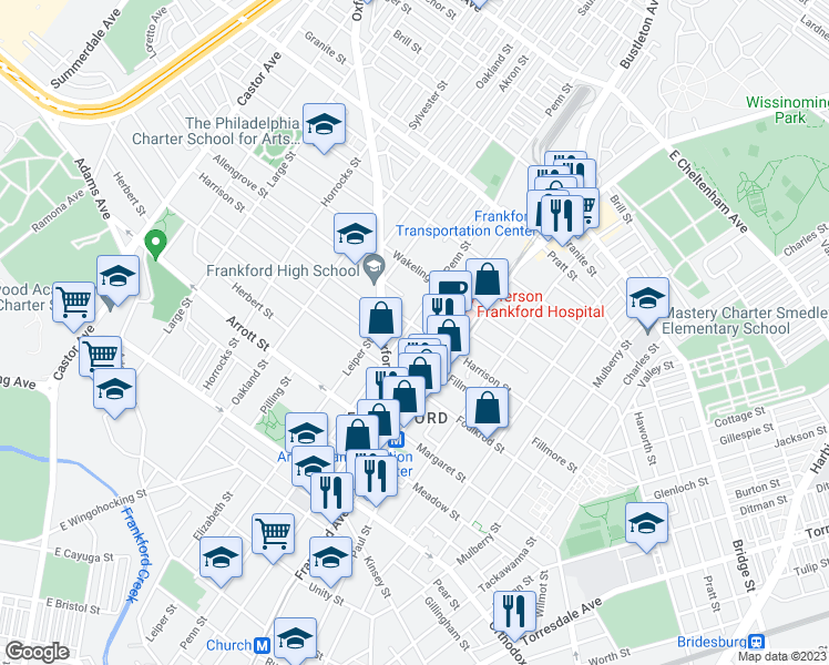 map of restaurants, bars, coffee shops, grocery stores, and more near 1506 Harrison Street in Philadelphia