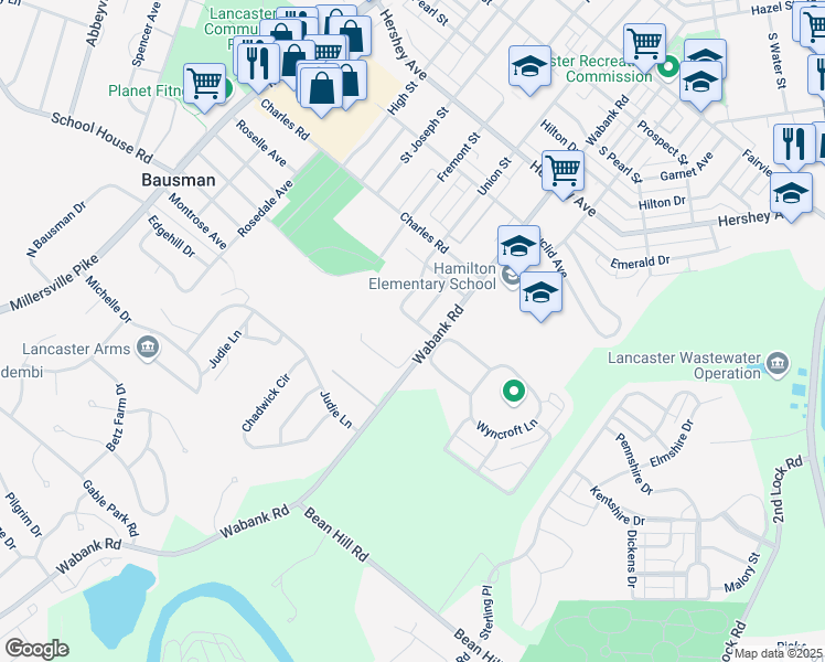 map of restaurants, bars, coffee shops, grocery stores, and more near 1393 Union Street in Lancaster