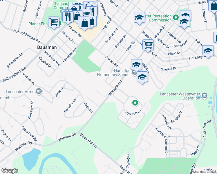 map of restaurants, bars, coffee shops, grocery stores, and more near 1393 Union Street in Lancaster