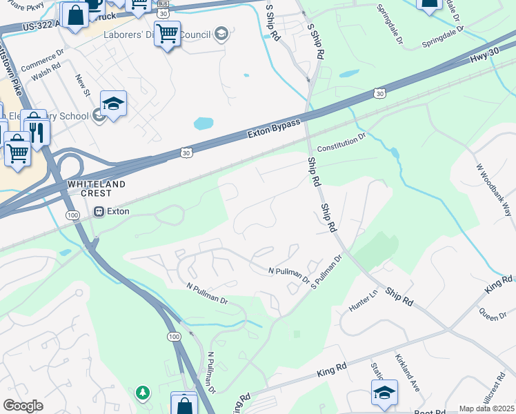 map of restaurants, bars, coffee shops, grocery stores, and more near 466 Lynetree Drive in West Chester